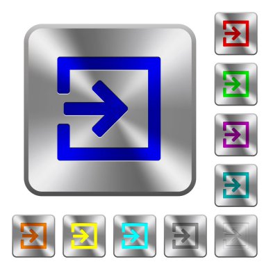 Alma ile ok içinde yuvarlak kare parlak çelik düğmeler simgeler kazınmış