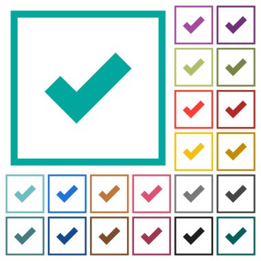 Düz renk simgeleri beyaz arka plan üzerinde çeyreği çerçevelerle Tamam