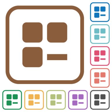 Yuvarlak renkli kare kare beyaz arka plan üzerinde bileşen basit simgeleri kaldırma