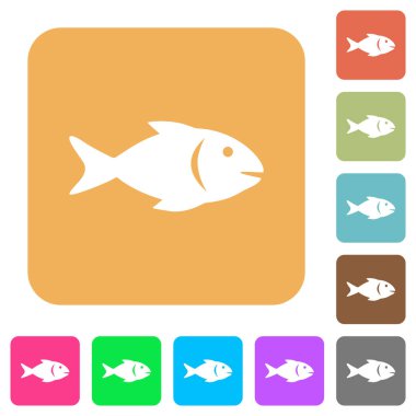 Balık yuvarlak kare canlı renkli arka planlar simgeleri düz.
