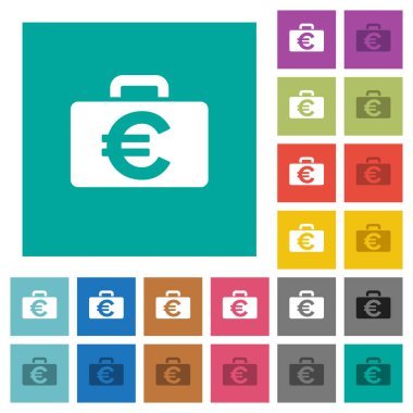 Euro çanta çok düz simgeler düz kare arka plan üzerinde renkli. Beyaz ve koyu kutsal kişilerin resmi varyasyon hover veya etkin efektleri dahil.
