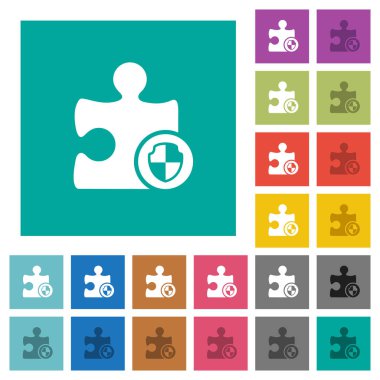 Eklenti koruma çok düz simgeler düz kare arka plan üzerinde renkli. Beyaz ve koyu kutsal kişilerin resmi varyasyon hover veya etkin efektleri dahil.