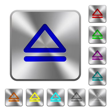 Yuvarlatılmış kare parlak çelik düğmeler üzerinde oyulmuş simgeler ortamı çıkar