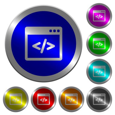 Programlama kodu yuvarlak parlak sikke benzeri renk çelik düğmeleri yazılımı pencere Icons