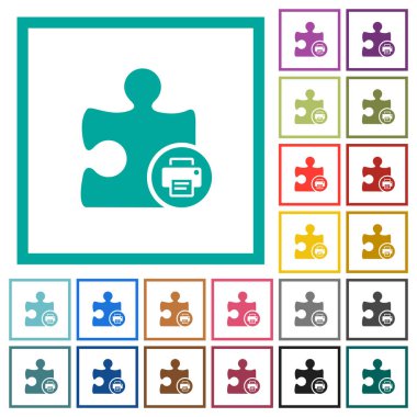 Yazıcı eklentisi düz renk simgeleri beyaz arka plan üzerinde çeyreği çerçeveli