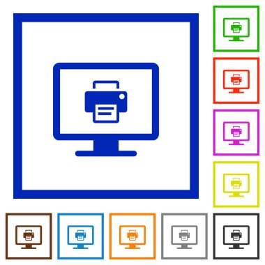 Ekran düz renk simgeleri kare kare beyaz arka plan üzerinde baskı