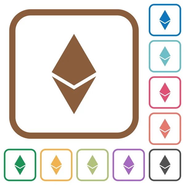 Ethereum Criptovaluta Digitale Semplici Icone Colori Cornici Quadrate Arrotondate Sfondo — Vettoriale Stock