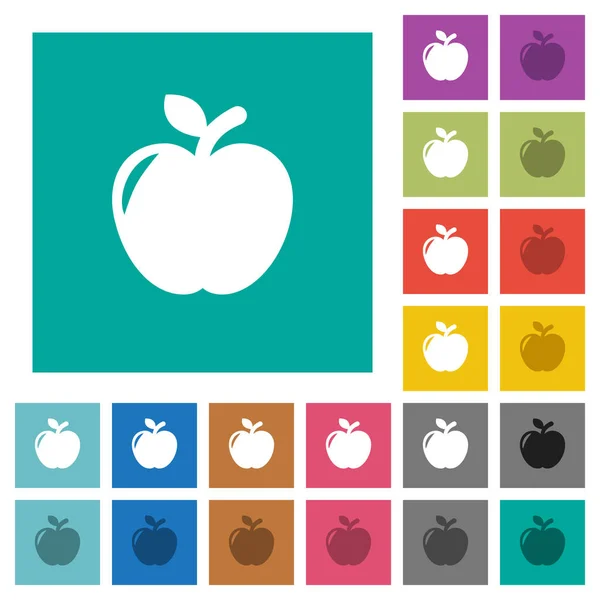 苹果多色平面图标在平坦的正方形背景 包含悬停或活动效果的白色和深色图标变体 — 图库矢量图片