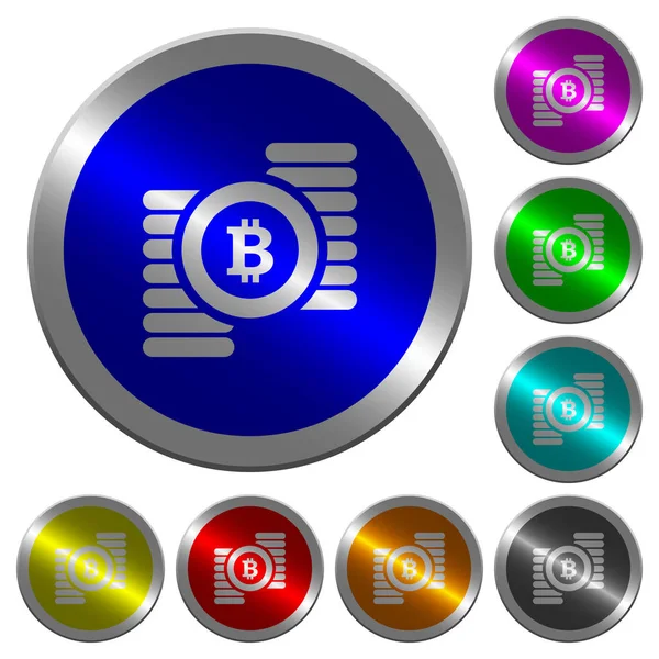 Yuvarlak Bitcoins simgeler üzerinde parlak sikke benzeri renk çelik düğmeleri