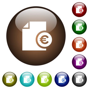 Yuvarlak Euro mali rapor beyaz simgeler üzerinde renk cam düğmeleri