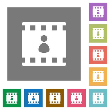 Film yazar düz simgeler basit renkli kare arka planlar üzerinde