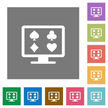 Online kumar basit renkli kare arka planlar üzerinde düz simgeler