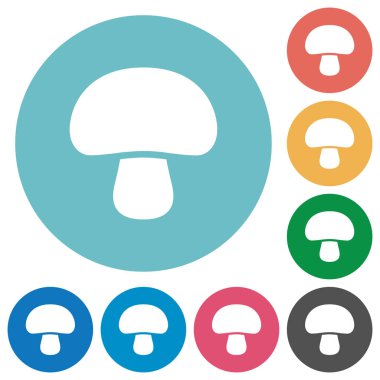 Yuvarlak renkli arka planlar üzerinde mantar düz beyaz simgeler