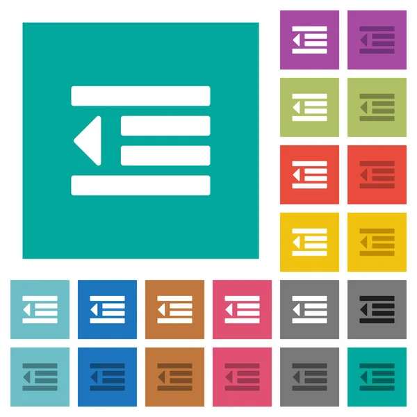Diminuer Indentation Texte Multicolore Icônes Plates Sur Des Fonds Carrés — Image vectorielle
