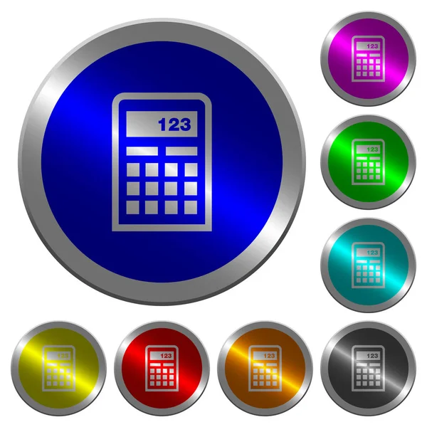 Icone Calcolatrice Pulsanti Rotondi Luminosi Acciaio Color Moneta — Vettoriale Stock