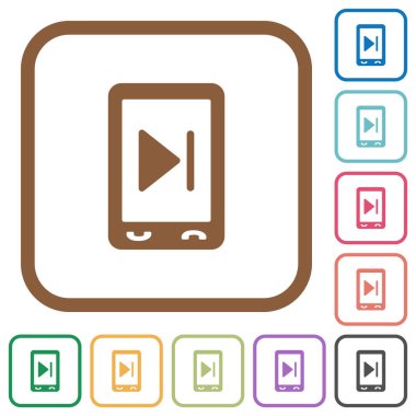 Mobil medya sonraki basit simgeler renkli kare kare beyaz arka plan üzerinde yuvarlak