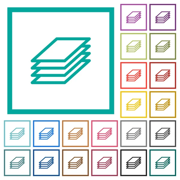 Papeles Impresión Iconos Color Plano Con Marcos Cuadrante Sobre Fondo — Vector de stock