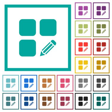 Bileşen düz renk simgeleri çeyreği kare beyaz zemin üzerine ile Değiştir