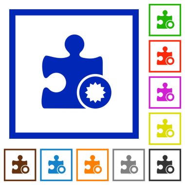 Kare kare beyaz arka plan üzerinde sertifikalı eklenti düz renk simgeleri