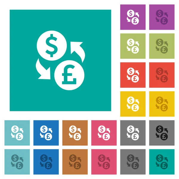 Dolar Funt Pieniądze Wymiany Wielu Kolorowych Płaskie Ikony Zwykły Kwadratowych — Wektor stockowy