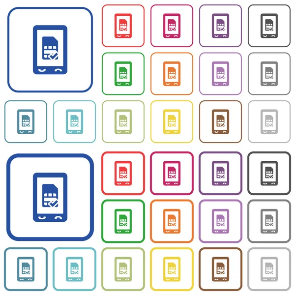 Simcard Móvil Aceptado Iconos Planos Color Marcos Cuadrados Redondeados Versiones — Vector de stock