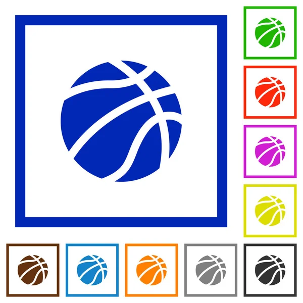 白色背景下方形框架中的篮球平面彩色图标 — 图库矢量图片