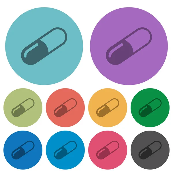 Pillola Più Scure Icone Piatte Sfondo Rotondo Colore — Vettoriale Stock