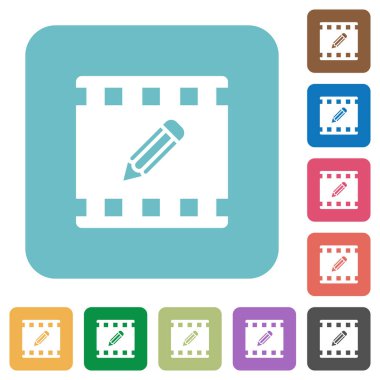 Yuvarlak renkli kare arka planlar üzerinde film beyaz düz simgeleri Düzenle