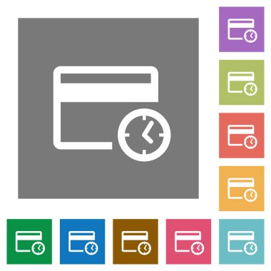 Kredi kartı işlem geçmişi düz simgeler basit renkli kare arka planlar