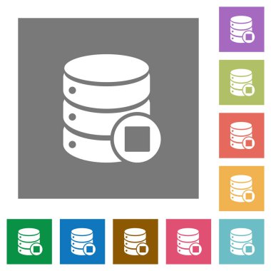 Veritabanı makroyu durdurmak düz simgeler basit renkli kare arka planlar üzerinde