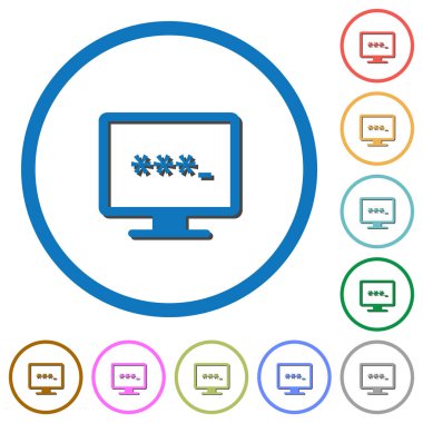 Smmall uygulama düz renk vektör simgeleri gölgelerde ile yuvarlak beyaz arka plan üzerinde anahatları