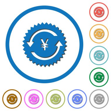 Yen geri garanti etiketi düz renk vektör simgeler yuvarlak özetliyor gölgelerde ile beyaz zemin üzerine ödemek.