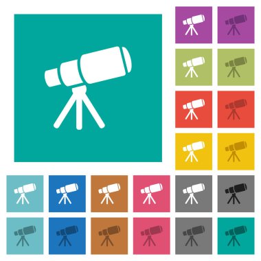 Uzay Teleskobu çok düz simgeler düz kare arka plan üzerinde renkli. Beyaz ve koyu kutsal kişilerin resmi varyasyon hover veya etkin efektleri dahil.