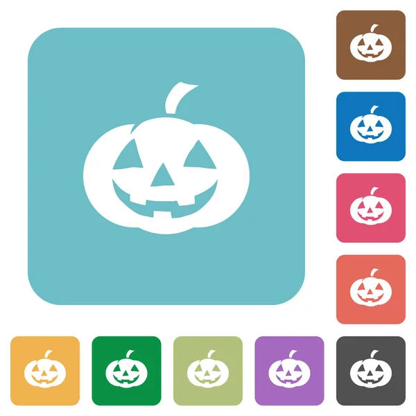 Halloween Calabaza Blanco Iconos Planos Color Redondeado Fondos Cuadrados — Archivo Imágenes Vectoriales