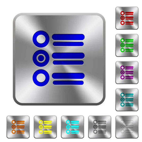 Groupe Radio Icônes Gravées Sur Des Boutons Carrés Ronds Acier — Image vectorielle