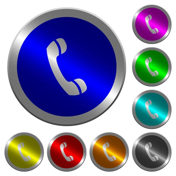 Ícones Chamada Telefônica Botões Aço Cor Moeda Luminosa Redonda — Vetor de Stock