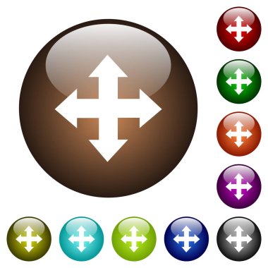 Aracı beyaz simgeler yuvarlak renkli cam düğmeler üzerinde hareket