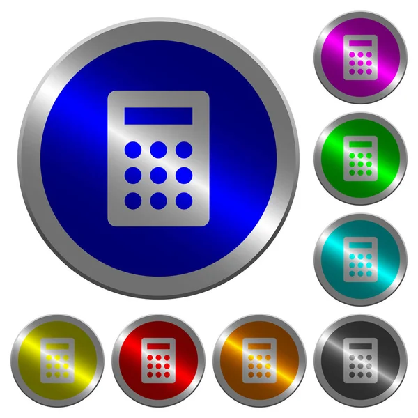 Iconos Calculadora Botones Redondos Acero Color Como Moneda Luminosa — Vector de stock