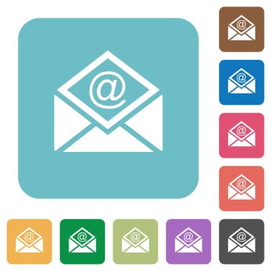 Açık posta e-posta simgesi beyaz düz renk simgeleri ile yuvarlak kare arka planlar