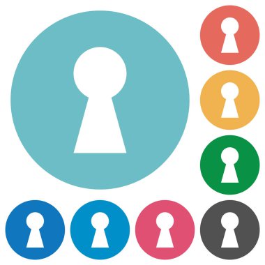 Anahtar deliği düz beyaz simgeleri yuvarlak renkli arka planlar