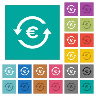 Euro çok düz simgeler düz kare arka plan üzerinde renkli geri ödemek. Beyaz ve koyu kutsal kişilerin resmi varyasyon hover veya etkin efektleri dahil.