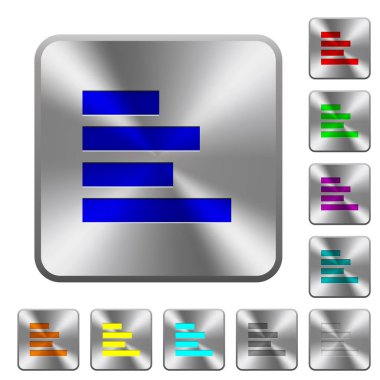 Yuvarlatılmış kare parlak çelik düğmeler üzerinde sol kazınmış simge metni hizalama