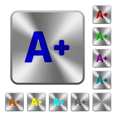 Yazı tipi boyutunu artır simgeler Yuvarlatılmış kare parlak çelik düğmeler üzerinde kazınmış.