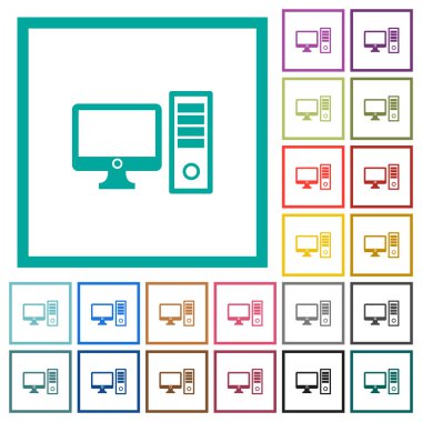 Masaüstü bilgisayar düz renk simgeleri beyaz arka plan üzerinde çeyreği çerçeveli