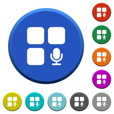 Yuvarlak renkli eğimli düğmeler düzgün yüzeyler ve düz beyaz simgeler ile kayıt bileşeni