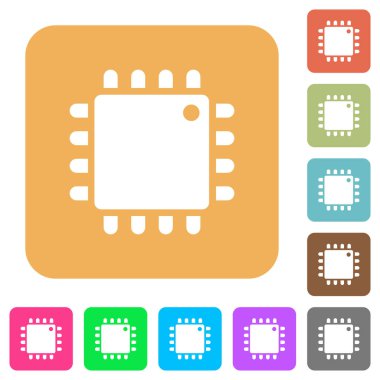 Yuvarlatılmış kare canlı renkli arka planlar üzerinde bilgisayar işlemci düz simgeler.