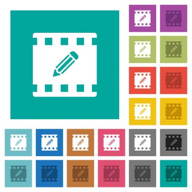 Film çok düz simgeler düz kare arka plan üzerinde renkli düzenleyin. Beyaz ve koyu kutsal kişilerin resmi varyasyon hover veya etkin efektleri dahil.