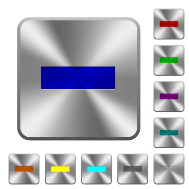 Yuvarlatılmış kare parlak çelik düğmeler üzerinde parça oyulmuş simgeleri kaldırma