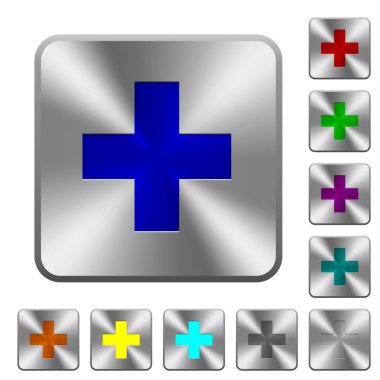 Yuvarlatılmış kare parlak çelik düğmeler üzerinde yeni madde kazınmış simge ekleme