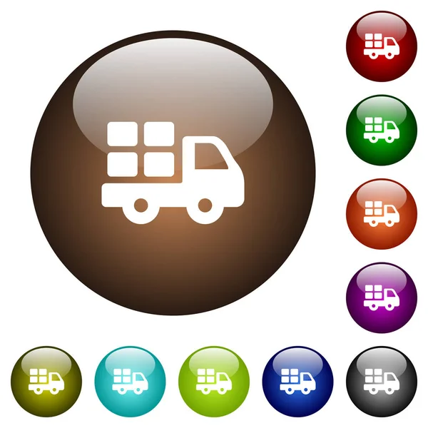 Transporte Iconos Blancos Botones Vidrio Color Redondo — Vector de stock